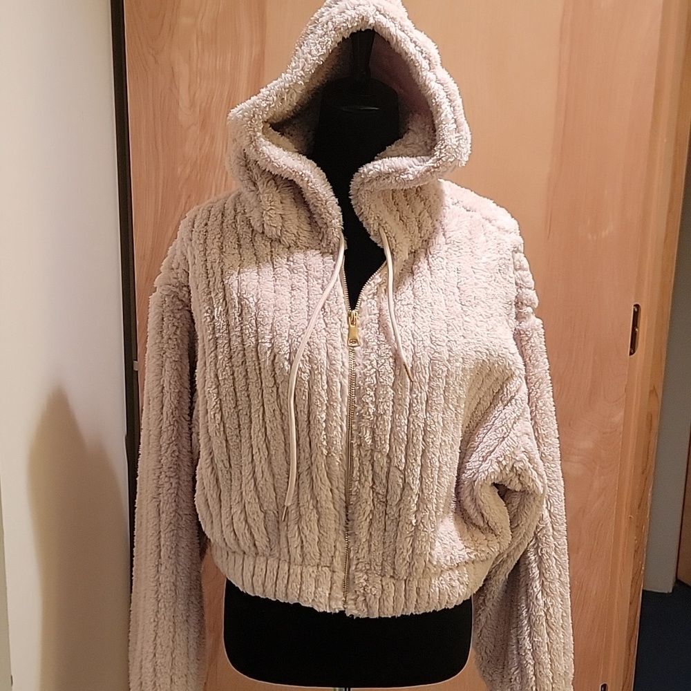 NWT Love Poem Cozy Cropped Cream Teddy Jacket for Women Sz L